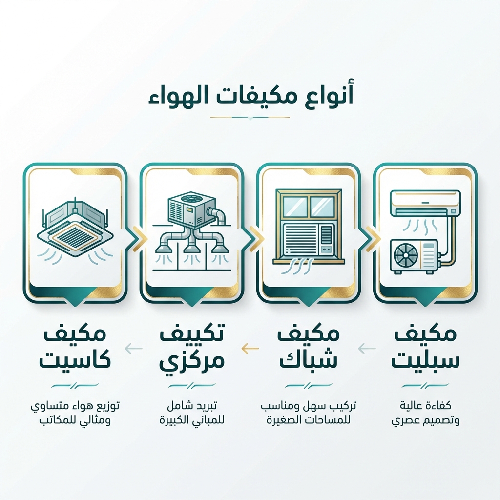 أنواع مكيفات الهواء - سبليت وشباك ومركزي وكاسيت