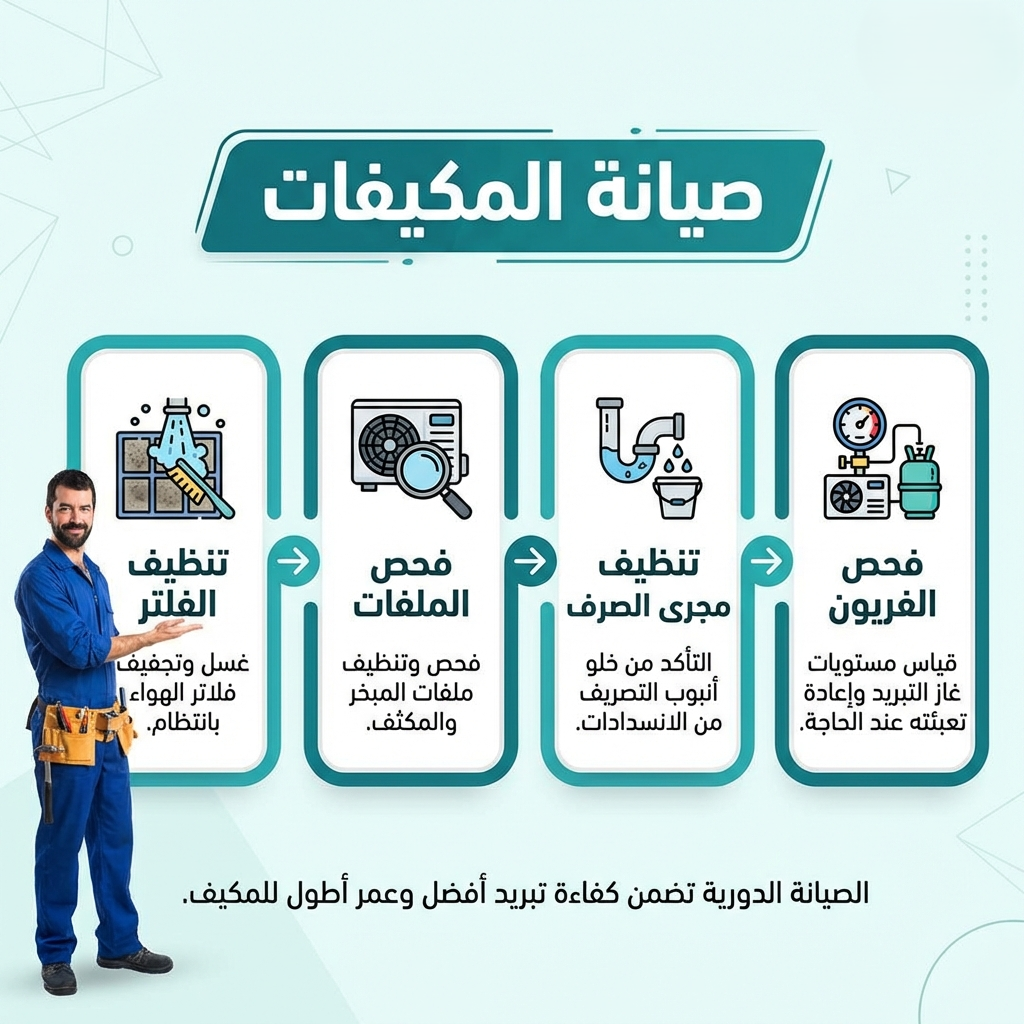 صيانة المكيفات - تنظيف الفلتر وفحص الملفات والفريون